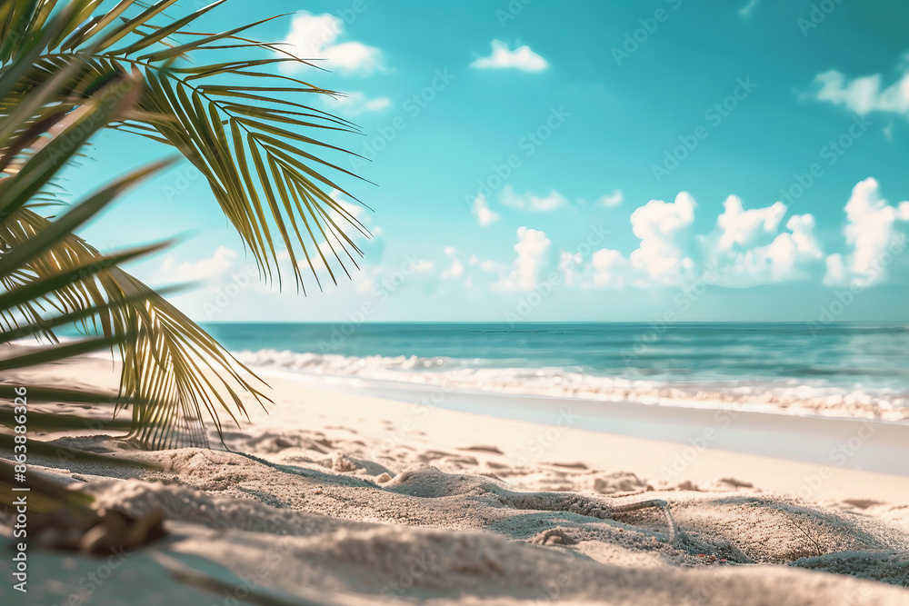 Fototapeta premium Beautiful sandy beach and sea landscape created with generative AI