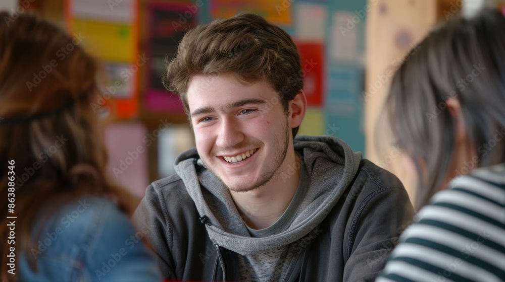 A student participating in a language exchange program, practicing conversation and immersing themselves in a foreign culture. A student participating in a language exchange program, practicing conversation and immersing themselves in a foreign culture.