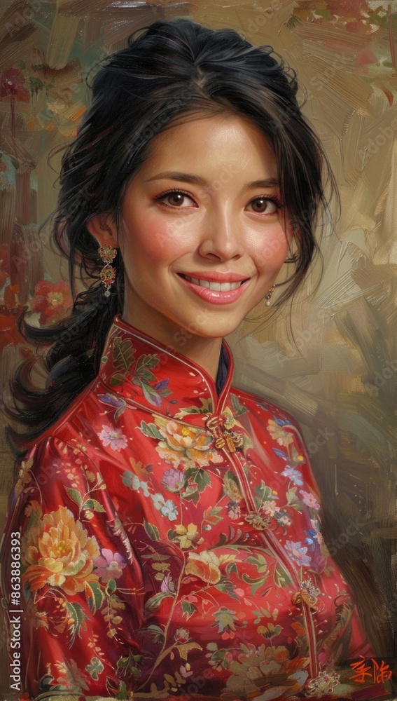 Paint a portrait of unbridled happiness as an Asian woman, bathed in sunlight, exudes the vibrant energy of youth and vitality with every smile. Paint a portrait of unbridled happiness as an Asian woman, bathed in sunlight, exudes the vibrant energy of youth and vitality with every smile.