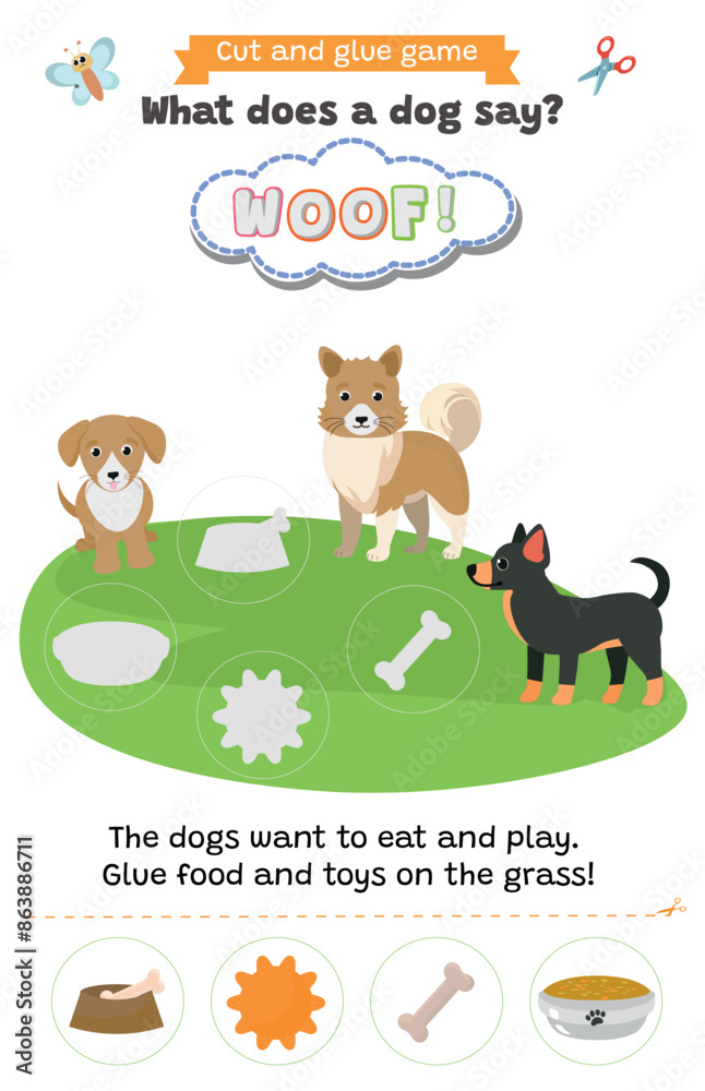 Learning animal sounds. Cut and glue educational children game. What ...