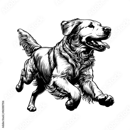 golden Retriever in black and white animal illustration