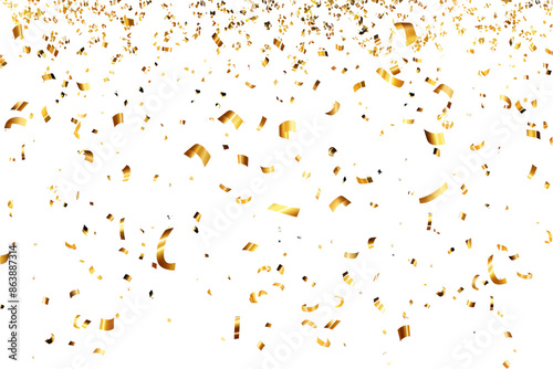 Golden confetti transparent background and Falling shiny gold ribbon confetti illustration