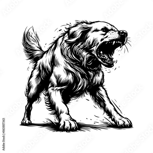 golden Retriever in black and white animal illustration