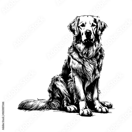 golden Retriever in black and white animal illustration