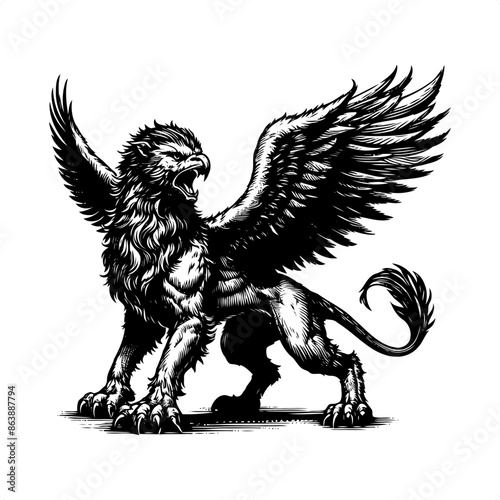 Griffin in black and white animal illustration