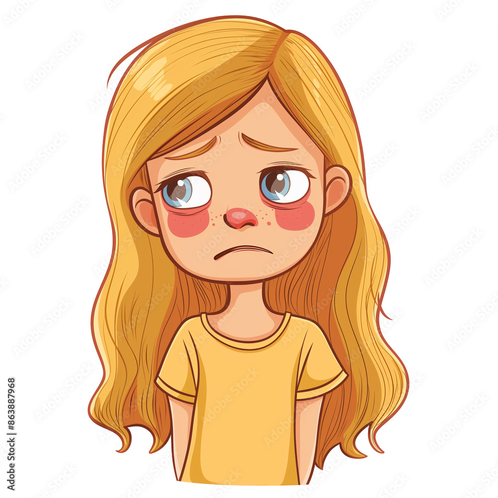 girl with blonde hair and sad facial expression . Clipart PNG image . Transparent background . Cartoon vector style girl with blonde hair and sad facial expression . Clipart PNG image . Transparent background . Cartoon vector style