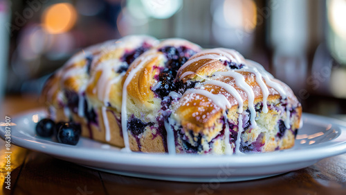 Sweet Braided Bread with Blueberries and Glaze photo