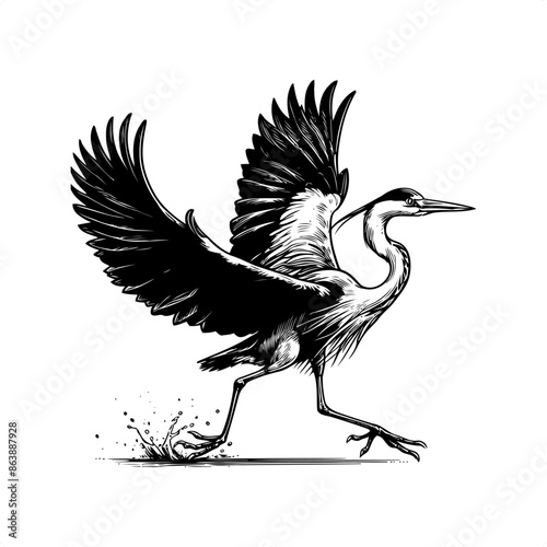 Heron in black and white animal illustration photo