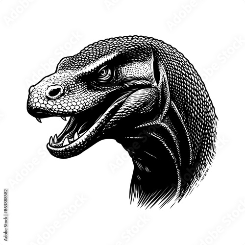 komodo in black and white animal illustration