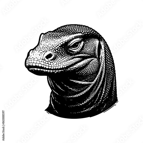 komodo in black and white animal illustration