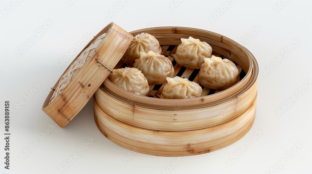 photograph of Delicious dim sum with details on a realistic white background photograph of Delicious dim sum with details on a realistic white background