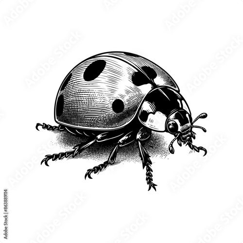Ladybug in black and white animal illustration