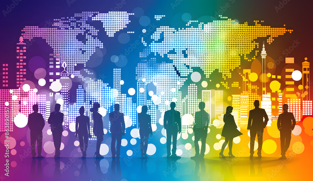 Obraz premium Multinational Legacy: Marketing Silhouettes Shaping the World Map