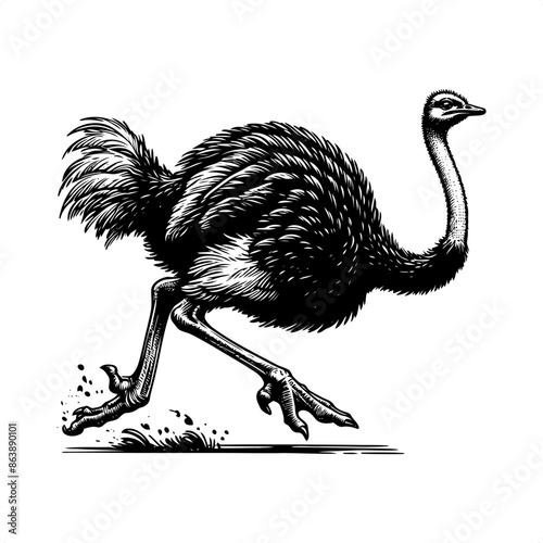 Ostrich in black and white animal illustration photo