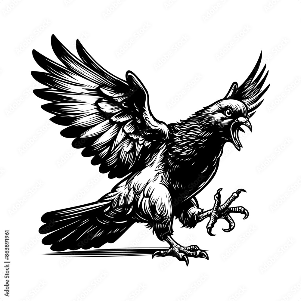Fototapeta premium Pigeon in black and white animal illustration