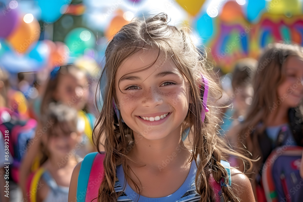 10-year-old girl smiling on the last day of class of the course. Concept: lifestyle, studies
10-year-old girl smiling on the last day of class of the course. Concept: lifestyle, studies
