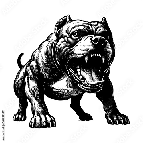 pitbull in black and white animal illustration