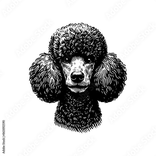 Poodle in black and white animal illustration