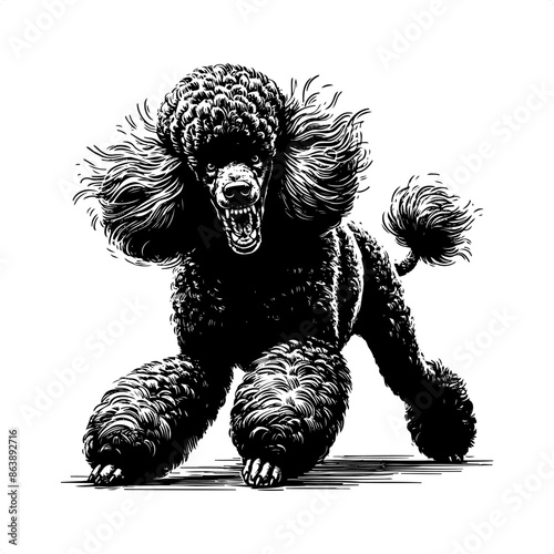 Poodle in black and white animal illustration