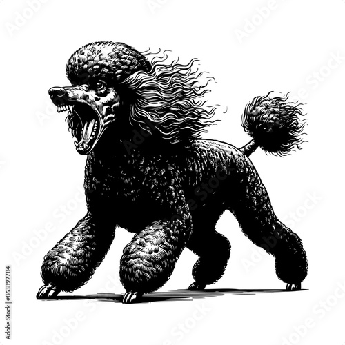 Poodle in black and white animal illustration