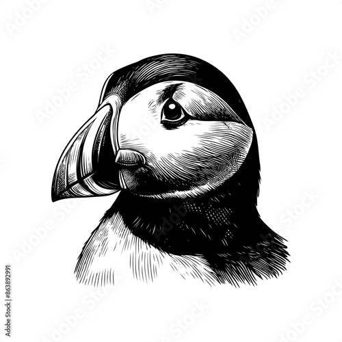 puffin in black and white animal illustration