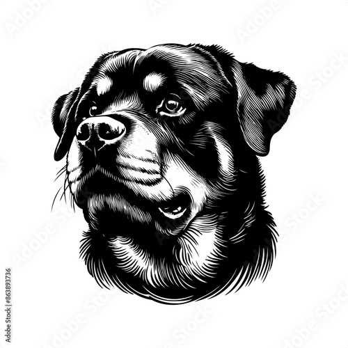 Rottweiler in black and white animal illustration