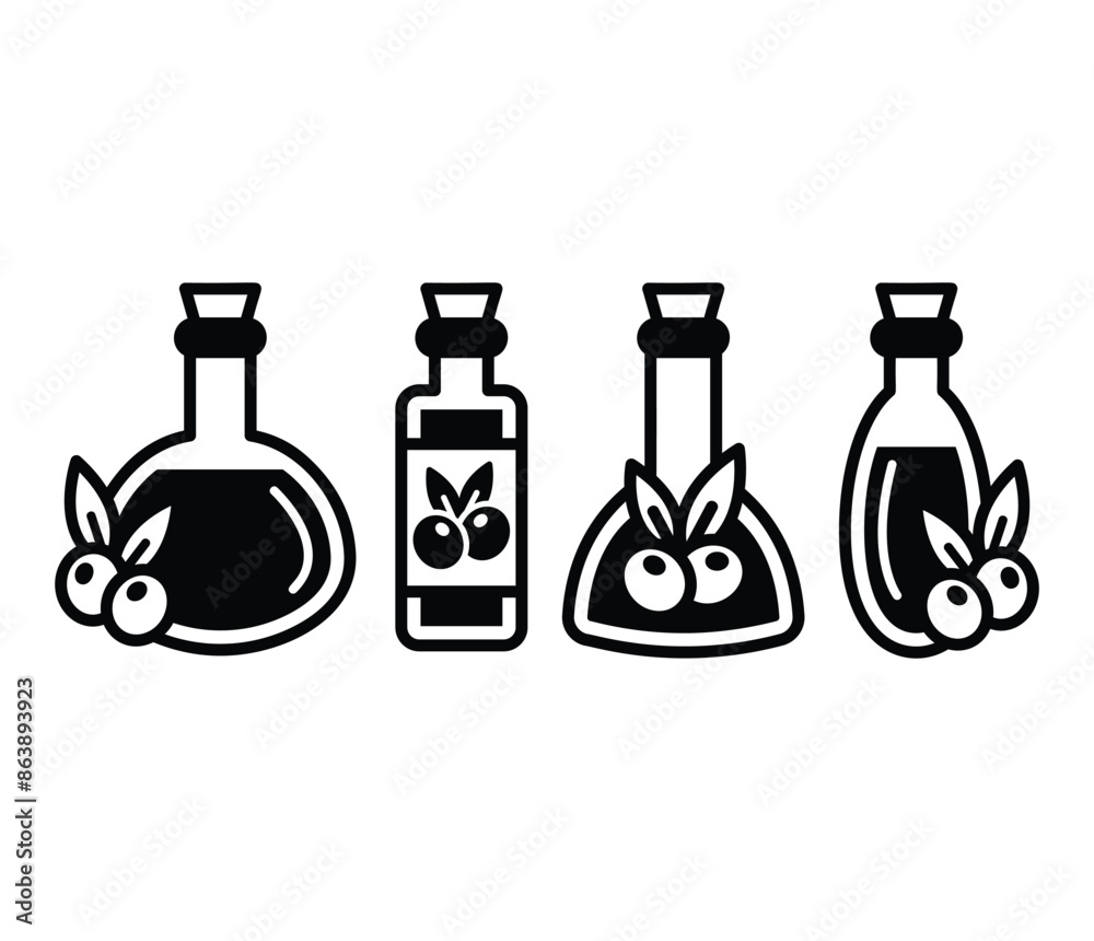olive oil jug bottle glass with leaves branch icons symbol vector design black white color illustration olive oil jug bottle glass with leaves branch icons symbol vector design black white color illustration