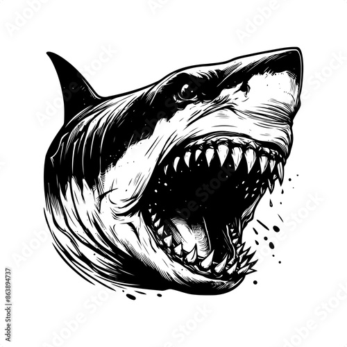shark in black and white animal illustration