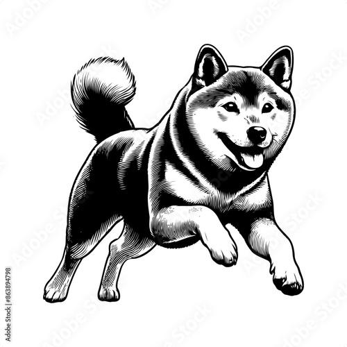 shiba in black and white animal illustration