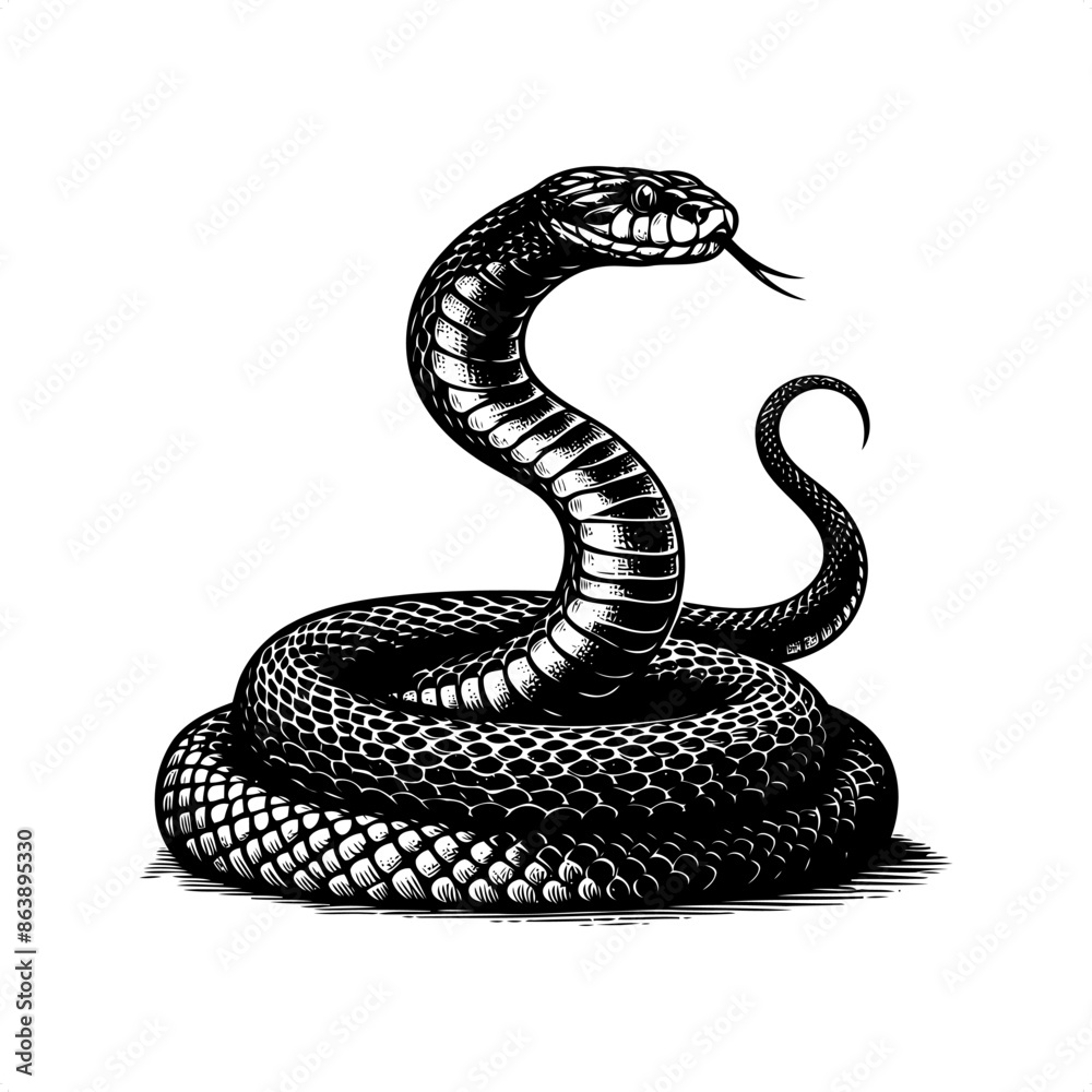 Fototapeta premium snake cobra in black and white animal illustration