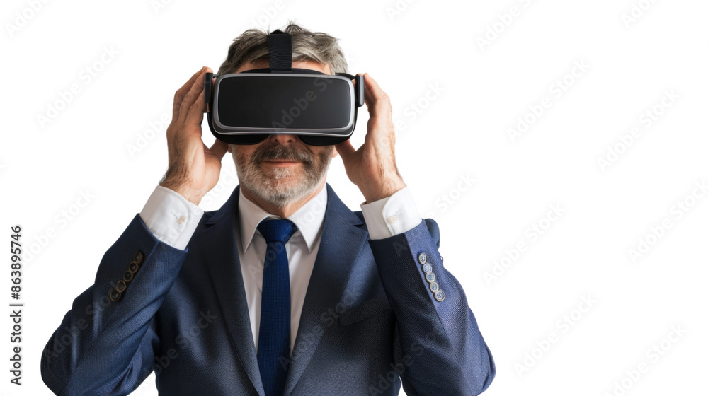 Businessman wearing virtual glasses on transparent background Businessman wearing virtual glasses on transparent background