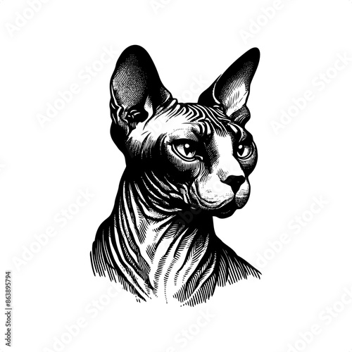 cat in black and white animal illustration