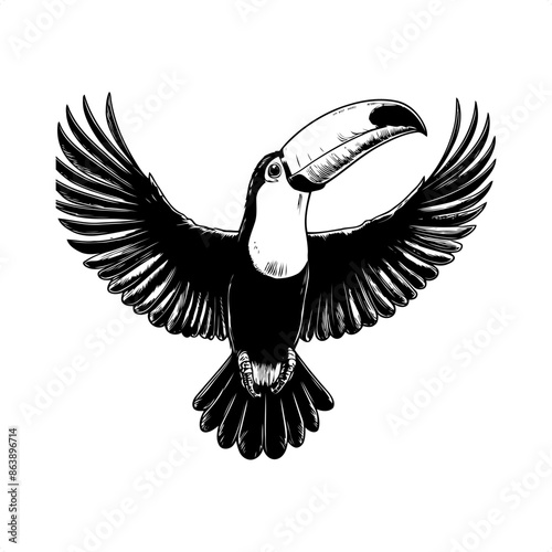 Toucan in black and white animal illustration