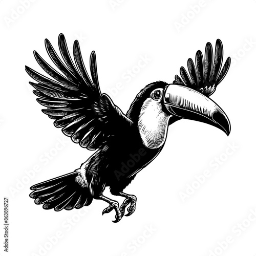 Toucan in black and white animal illustration