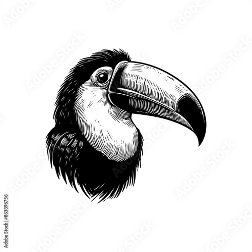 Toucan in black and white animal illustration