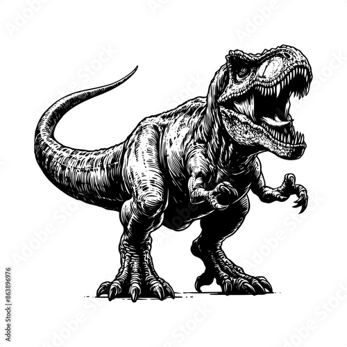 tyrranosaurus in black and white animal illustration