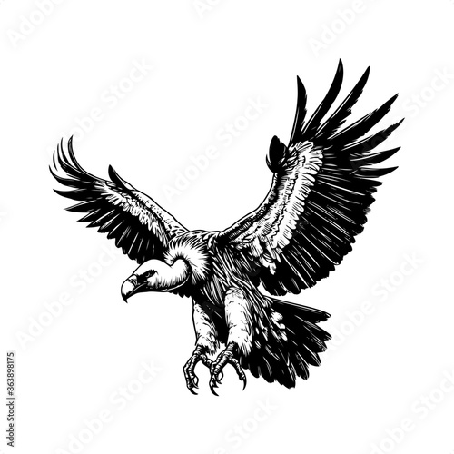 Vulture in black and white animal illustration photo