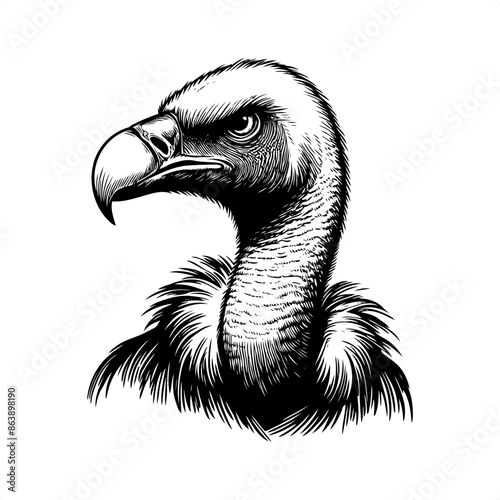 Vulture in black and white animal illustration photo