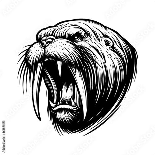 Walrus in black and white animal illustration