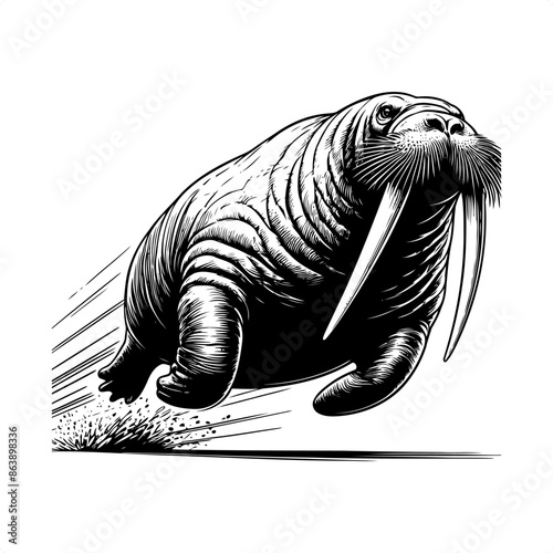 Walrus in black and white animal illustration