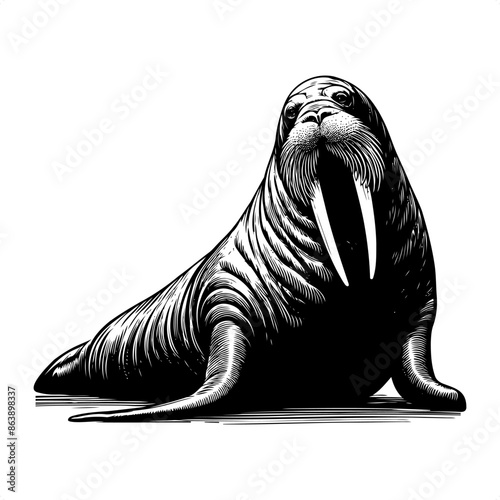 Walrus in black and white animal illustration