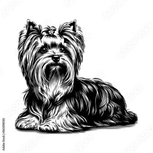 Yorkshire Terrier in black and white animal illustration