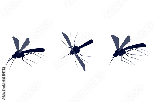 Mosquito icon set, insect silhouettes. Vector illustration.