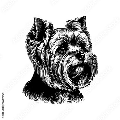 Yorkshire Terrier in black and white animal illustration