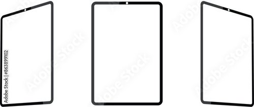 Set of Simple tablet mock up with blank transparent screen. Group of Realistic digital iPad. Modern Digital device