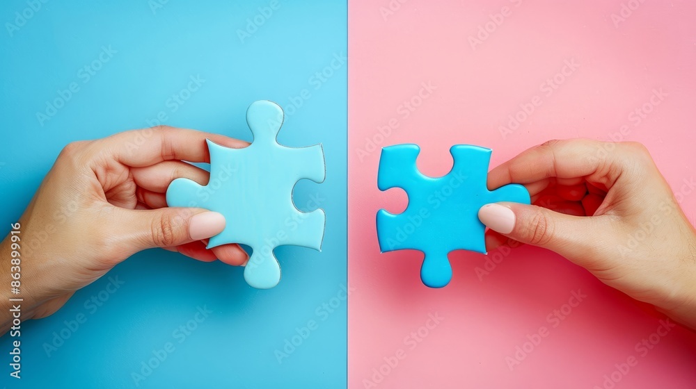 Hands Holding Puzzle Pieces on Pastel Background