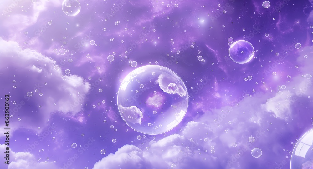 Cute purple planets and glowing bubbles floating in a whimsical space scene, ideal for dreamy and fantasy-themed wallpaper. Cute purple planets and glowing bubbles floating in a whimsical space scene, ideal for dreamy and fantasy-themed wallpaper.