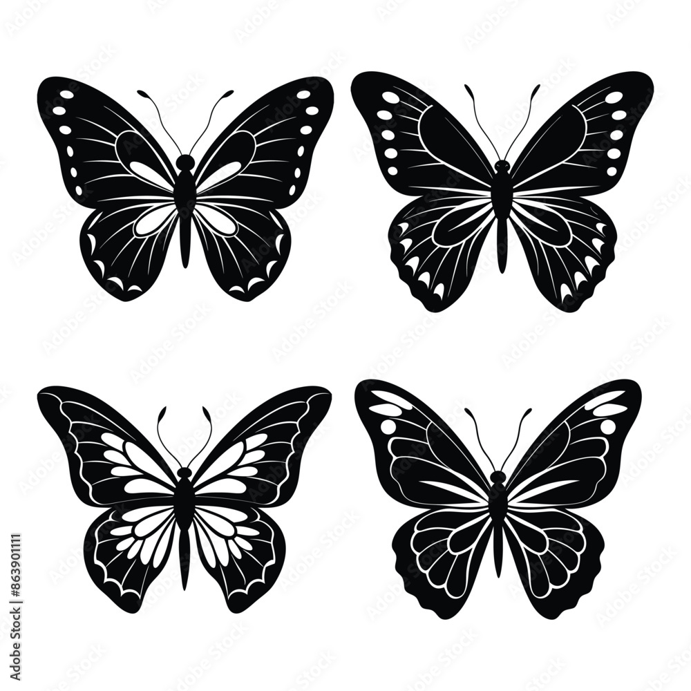 Realistic Butterfly Silhouette Vector Art Illustration Bundle - Perfect for Nature and Wildlife Designs. Realistic Butterfly Silhouette Vector Art Illustration Bundle - Perfect for Nature and Wildlife Designs.