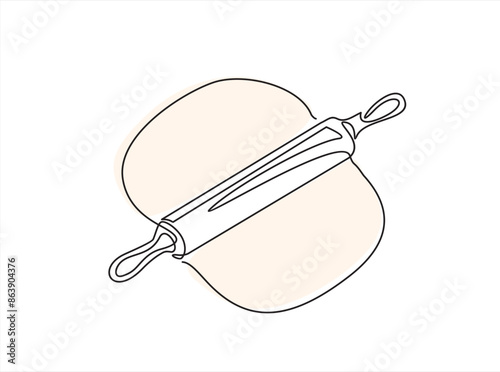 Continuous one line drawing of rolling pin. Rolling pin rolling out dough simple outline vector illustration. 