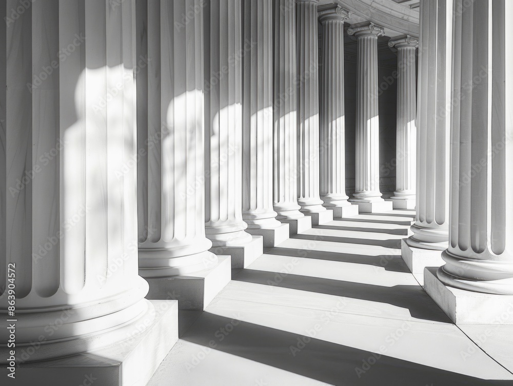 Row of white pillars in a modern building interior Row of white pillars in a modern building interior